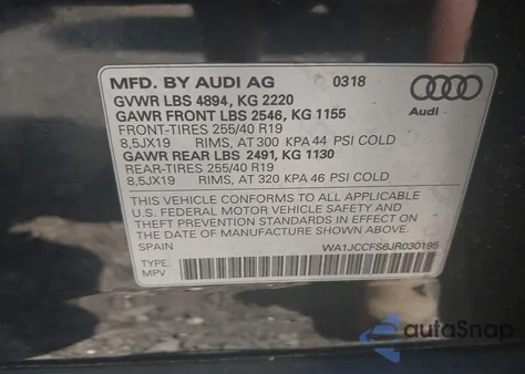 2018 Audi Q3 2.0T Premium/2.0T Sport Premium from USA, damaged, VIN WA1JCCFS6JR030195